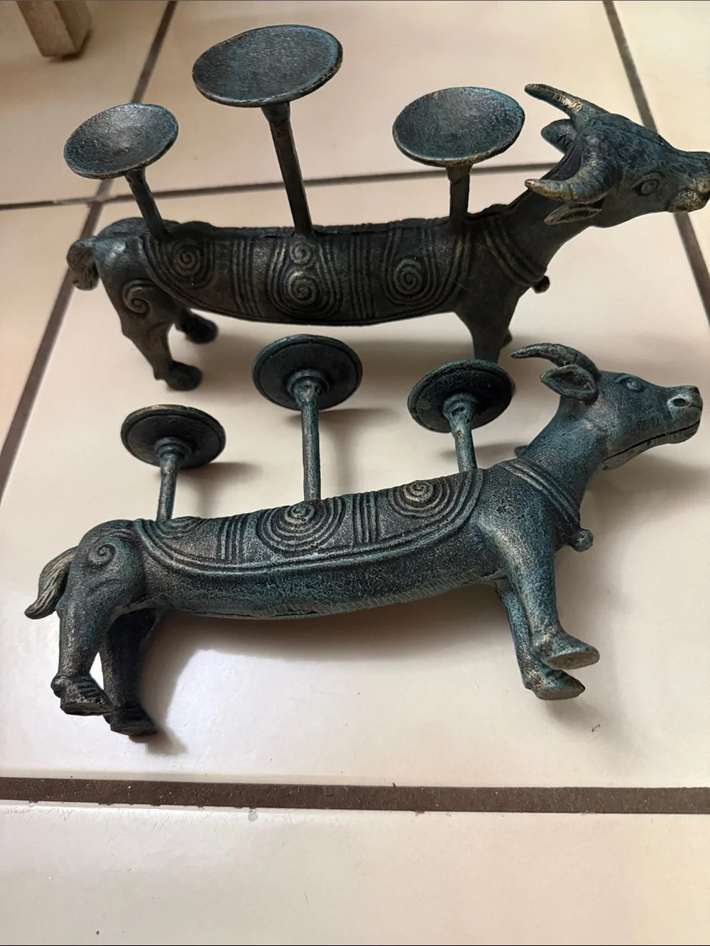 Antique-Style Patina Green Ceramic Bull Wall Candle Holder